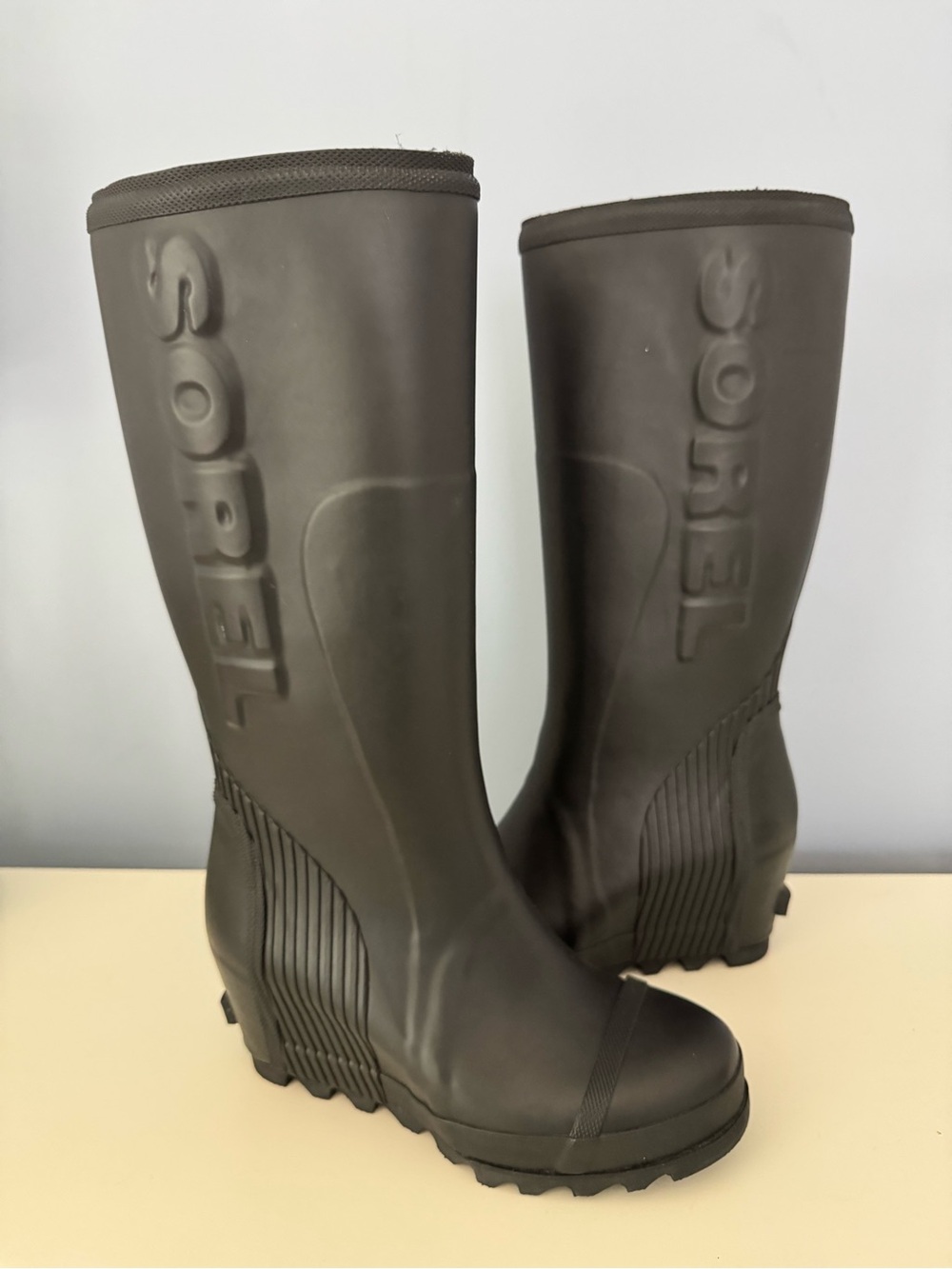 Sorel Black Wedge Rain Boots for Women